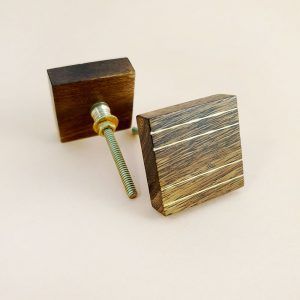 square wood and brass line detail knob 4