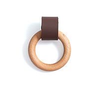 Leather and wood ring pull dark brown 3