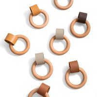 Leather and wood ring pull group 4