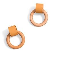 Leather and wood ring pull orange 1